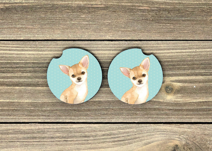 dog car coaster SET,  car coaster, Chihuahua lover gifts, sandstone car coaster, 2 pack car coaster,  rubber car coaster, cup holder