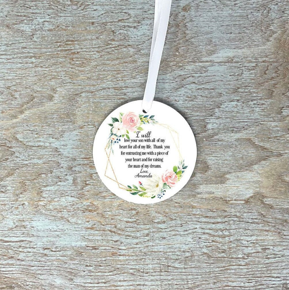 Personalized Mother of the Groom Bride, Thank you from bride groom quote, floral ceramic decoration, wedding keepsake, ornament MIL, wedding