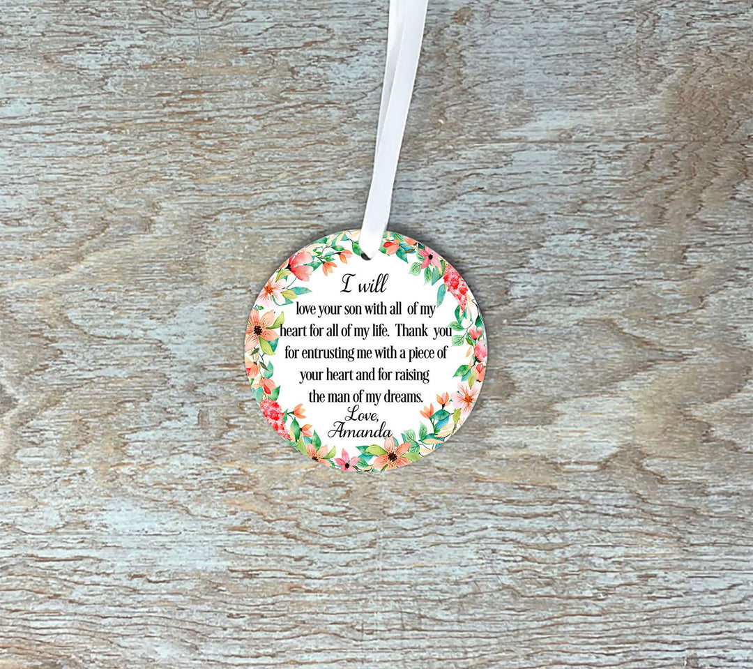 Personalized Mother of the Groom Bride, Thank you from bride groom quote, floral ceramic decoration, wedding keepsake, ornament MIL, wedding