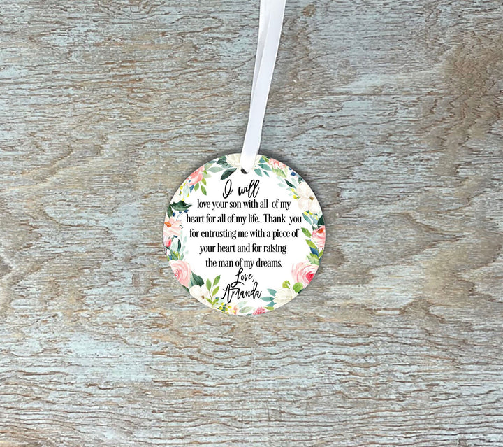 Personalized Mother of the Groom Bride, Thank you from bride groom quote, wedding keepsake, floral ceramic decoration, ornament MIL, wedding