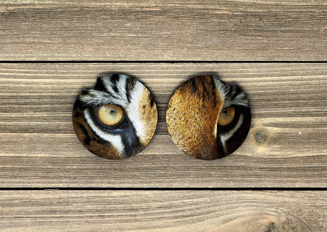 Tiger eyes car coaster, tiger lover gifts, big cat car coaster, sandstone car coaster, 2 pack car coaster,  rubber car coaster, cup holder