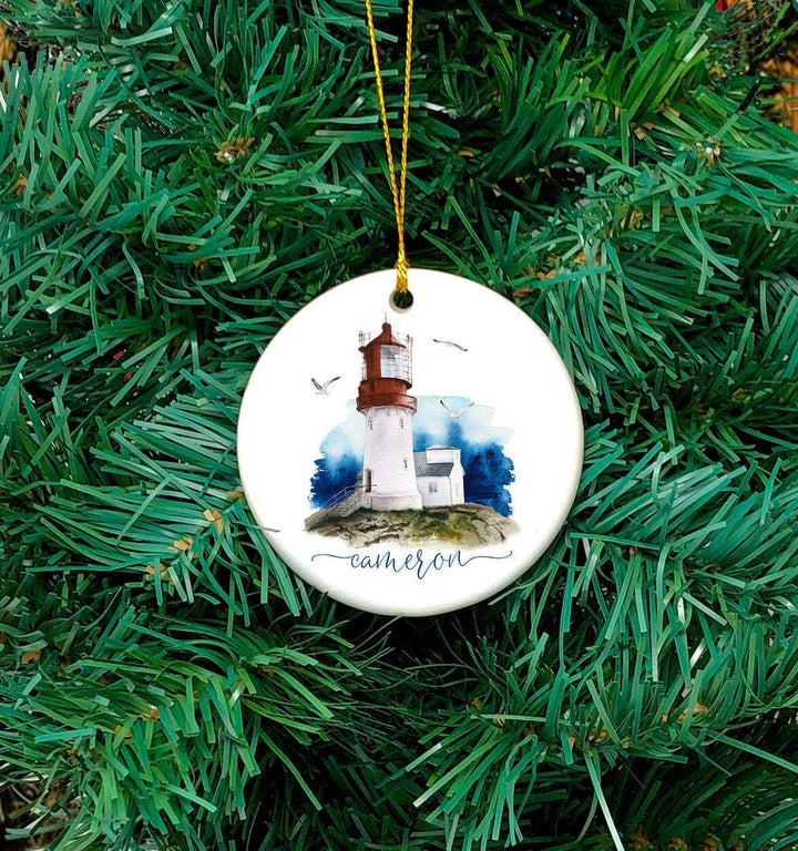 Lighthouse Christmas Ornament, Coastal Christmas Ornament, Personalized Ornament, Custom Ornament, ceramic ornament, lighthouse lover gifts