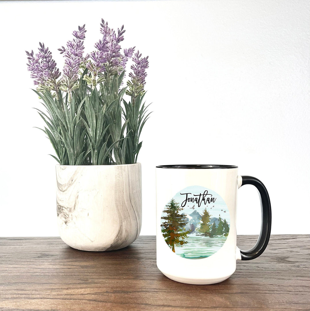 Personalized Coffee Mug,  Personalized name coffee mug, rustic coffee mug, mountain coffee mug, custom coffee mug, lake coffee mug