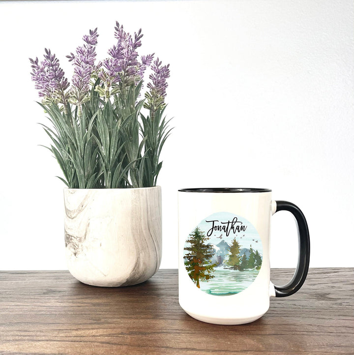 Personalized Coffee Mug,  Personalized name coffee mug, rustic coffee mug, mountain coffee mug, custom coffee mug, lake coffee mug