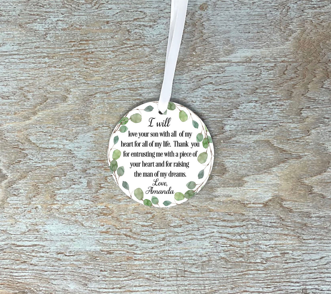 Personalized Mother of the Groom Bride, Thank you from bride groom quote, foliage ceramic decoration, wedding keepsake ornament MIL, wedding