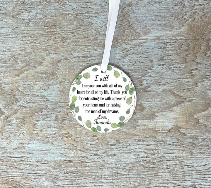 Personalized Mother of the Groom Bride, Thank you from bride groom quote, foliage ceramic decoration, wedding keepsake ornament MIL, wedding