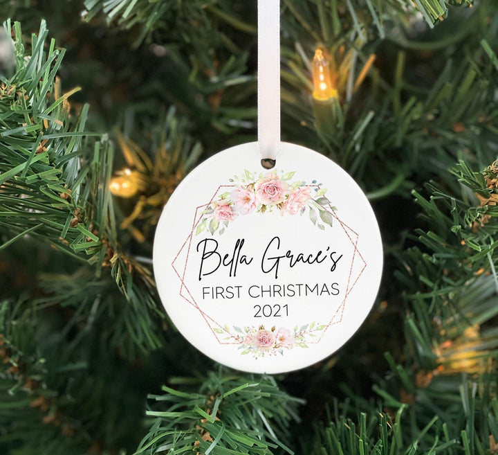 Babys First Christmas Ornament, Personalized Baby Ornament, Baby girl Ornament, Photo Ornament, baby shower gift, new baby gift, ceramic