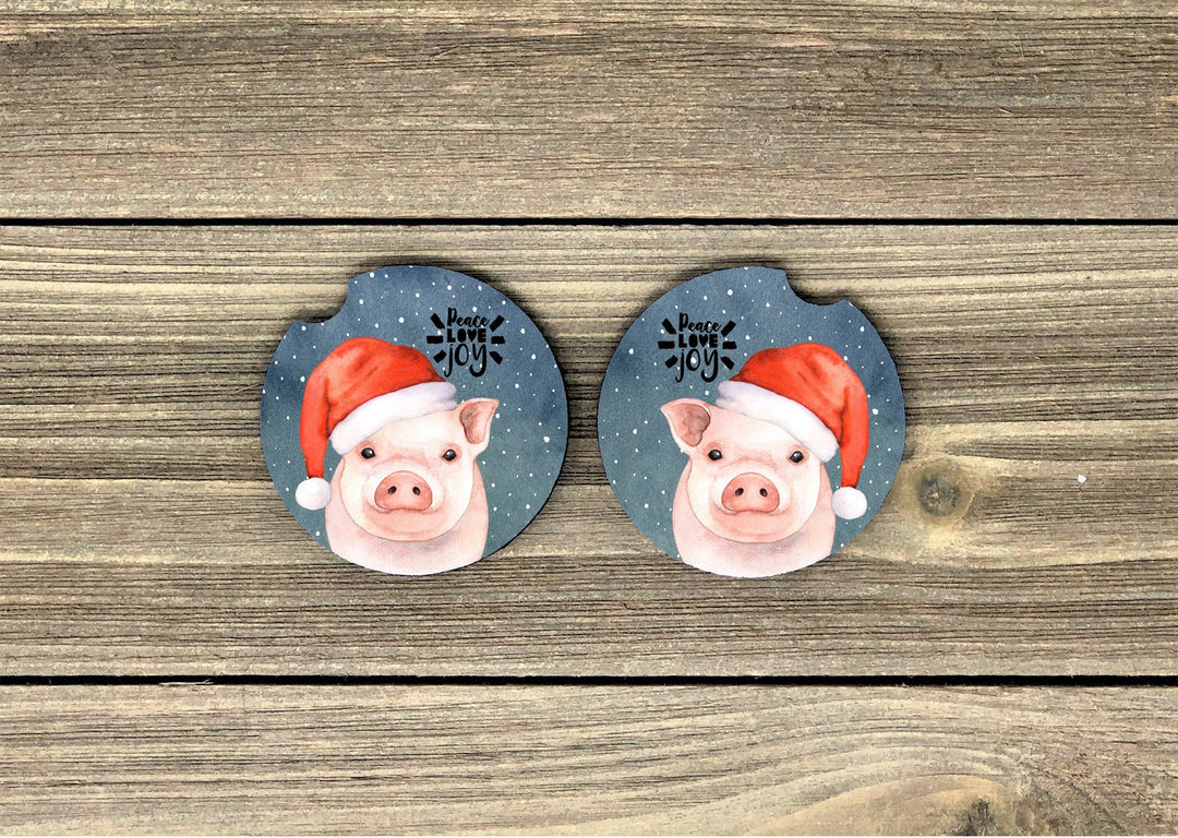 Santa pig car coaster, pig lover gifts, pig car coaster, sandstone car coaster, Christmas car coaster,  rubber car coaster, cup holder