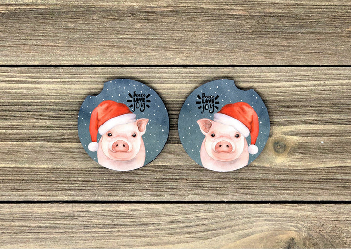 Santa pig car coaster, pig lover gifts, pig car coaster, sandstone car coaster, Christmas car coaster,  rubber car coaster, cup holder