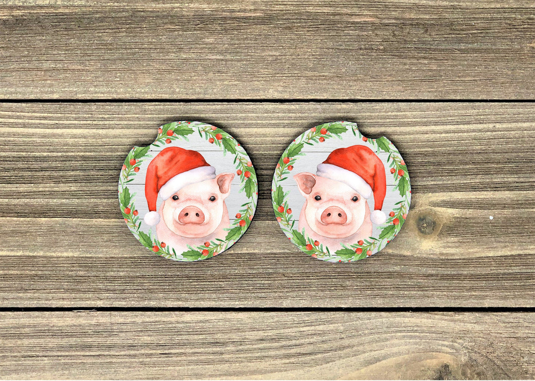 Santa pig car coaster, pig lover gifts, pig car coaster, sandstone car coaster, christmas car coaster,  rubber car coaster, cup holder