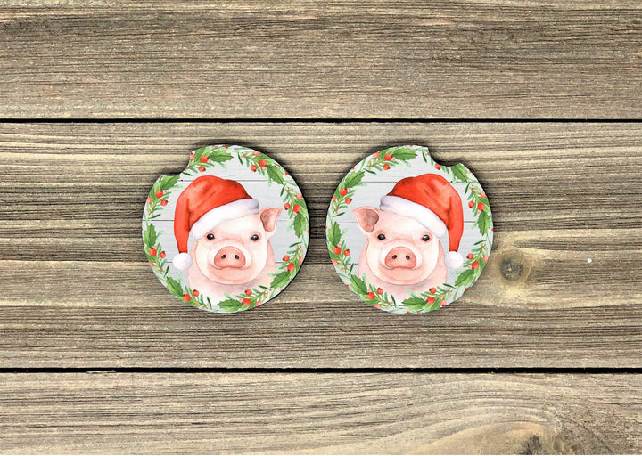 Santa pig car coaster, pig lover gifts, pig car coaster, sandstone car coaster, christmas car coaster,  rubber car coaster, cup holder