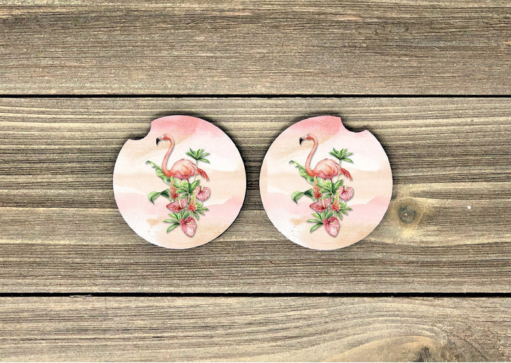 Flamingo car coaster SET, flamingo gifts, sandstone car coaster, 2 pack car coaster,  rubber car coaster, cup holder coaster, flamingo