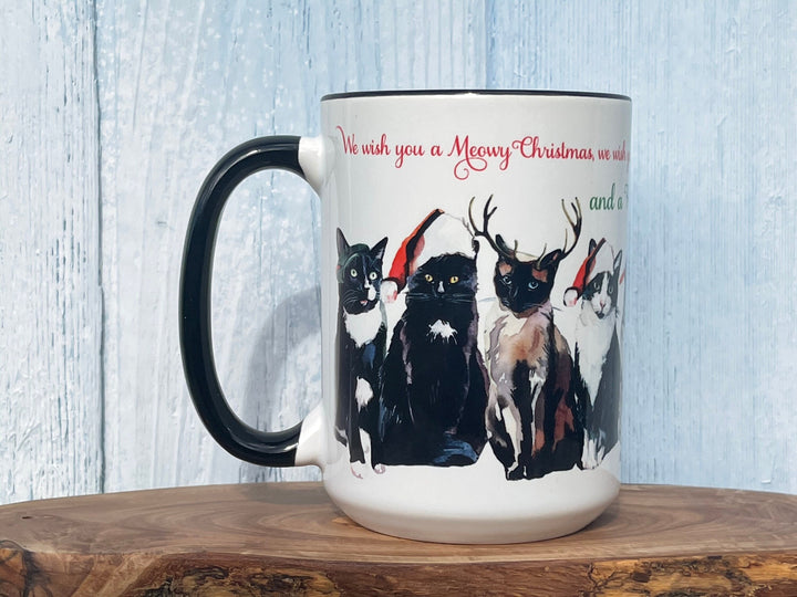 Merry Christmas Coffee Mug, meowy christmas mug, cat lover coffee mug, holiday coffee mug, we wish you a merry christmas, unique christmas