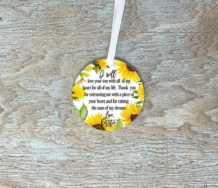 Personalized Mother of the Groom Bride, Thank you from bride groom quote, sunflower ceramic decoration, wedding keepsake, wedding MIL gift