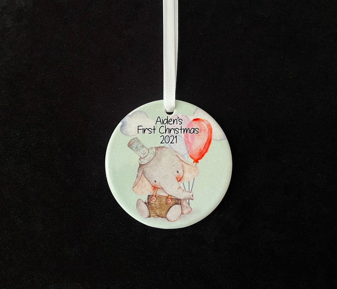 Babys First Christmas Ornament, Baby Personalized Ornament, Elephant Ornament, baby safari ornament