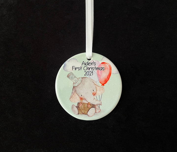 Babys First Christmas Ornament, Baby Personalized Ornament, Elephant Ornament, baby safari ornament