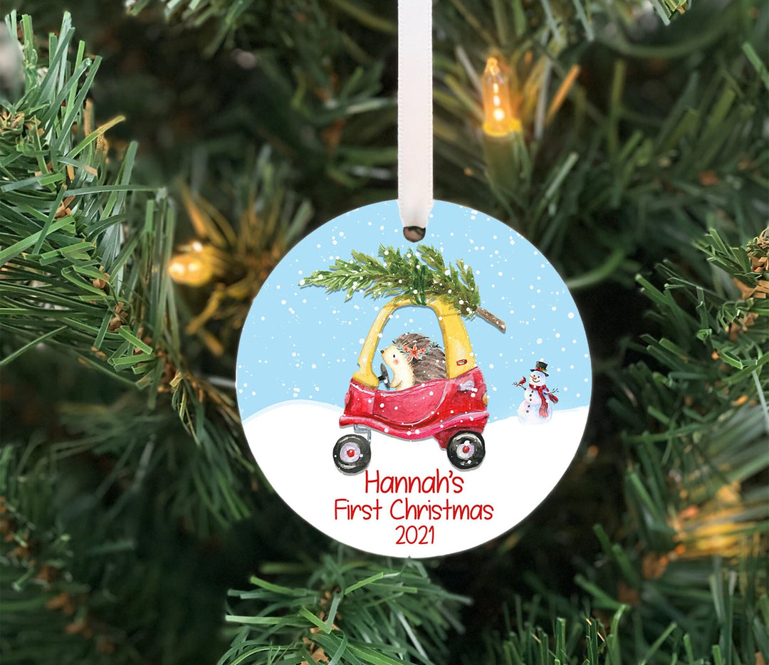 Babys First Christmas Ornament, Little red car ornament, hedgehog ornament, Baby boy Personalized Ornament, Girl ornament, toy car ornament