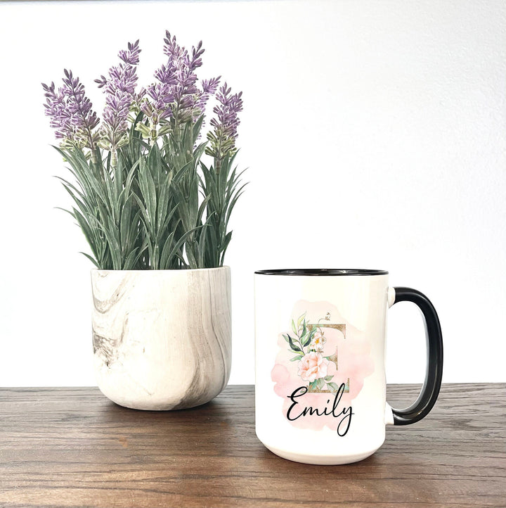 Personalized Coffee Mug,  Personalized name coffee mug, Initial mug,  botanical coffee mug, flower mug, gift for friend, custom coffee mug