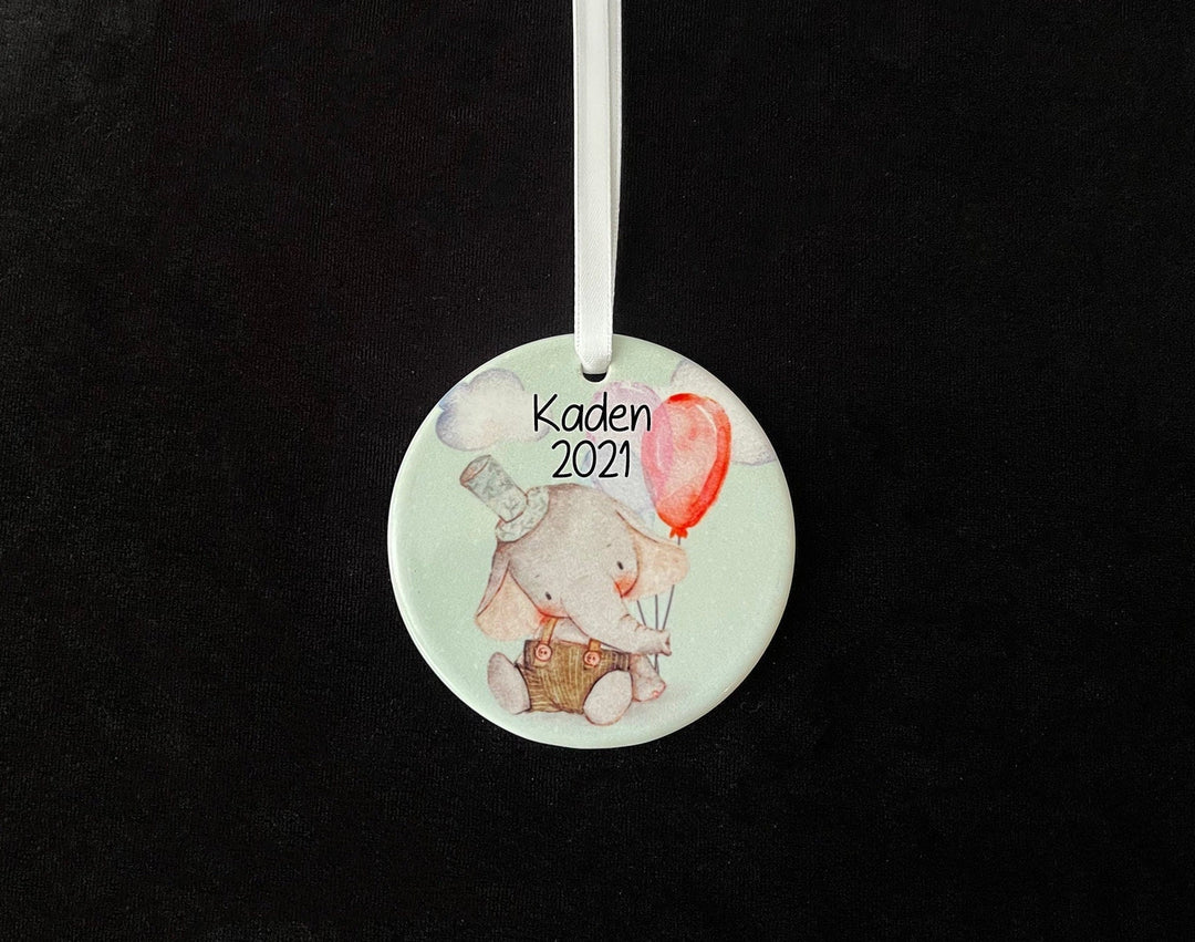 Kids Personalized Christmas Ornament, Elephant Ornament, safari ornament