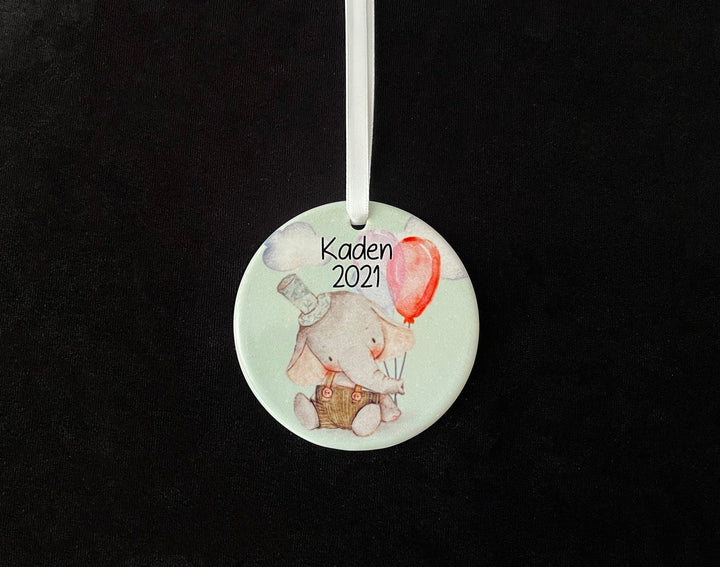 Kids Personalized Christmas Ornament, Elephant Ornament, safari ornament