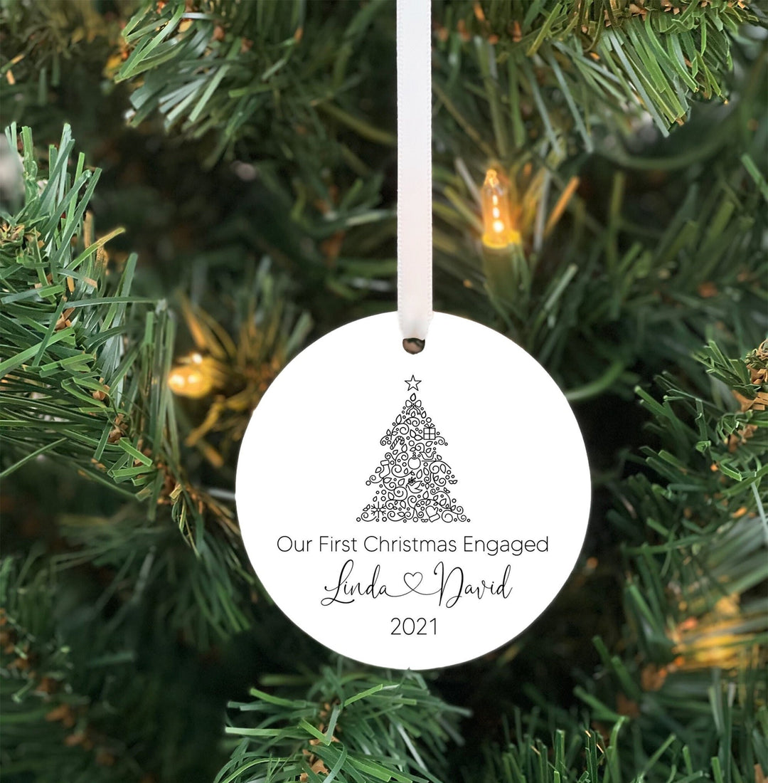 Personalized Engaged Ornament, Custom Engagement Ornament, Engagement Gift, Engagement announcement, engaged christmas ornament, line art