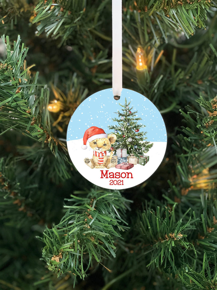 Lion Cub Kids Christmas Ornament,  Kid's  Personalized Ornament, Photo Ornament, baby shower gift, Childs ornament, ornament for boy, girl