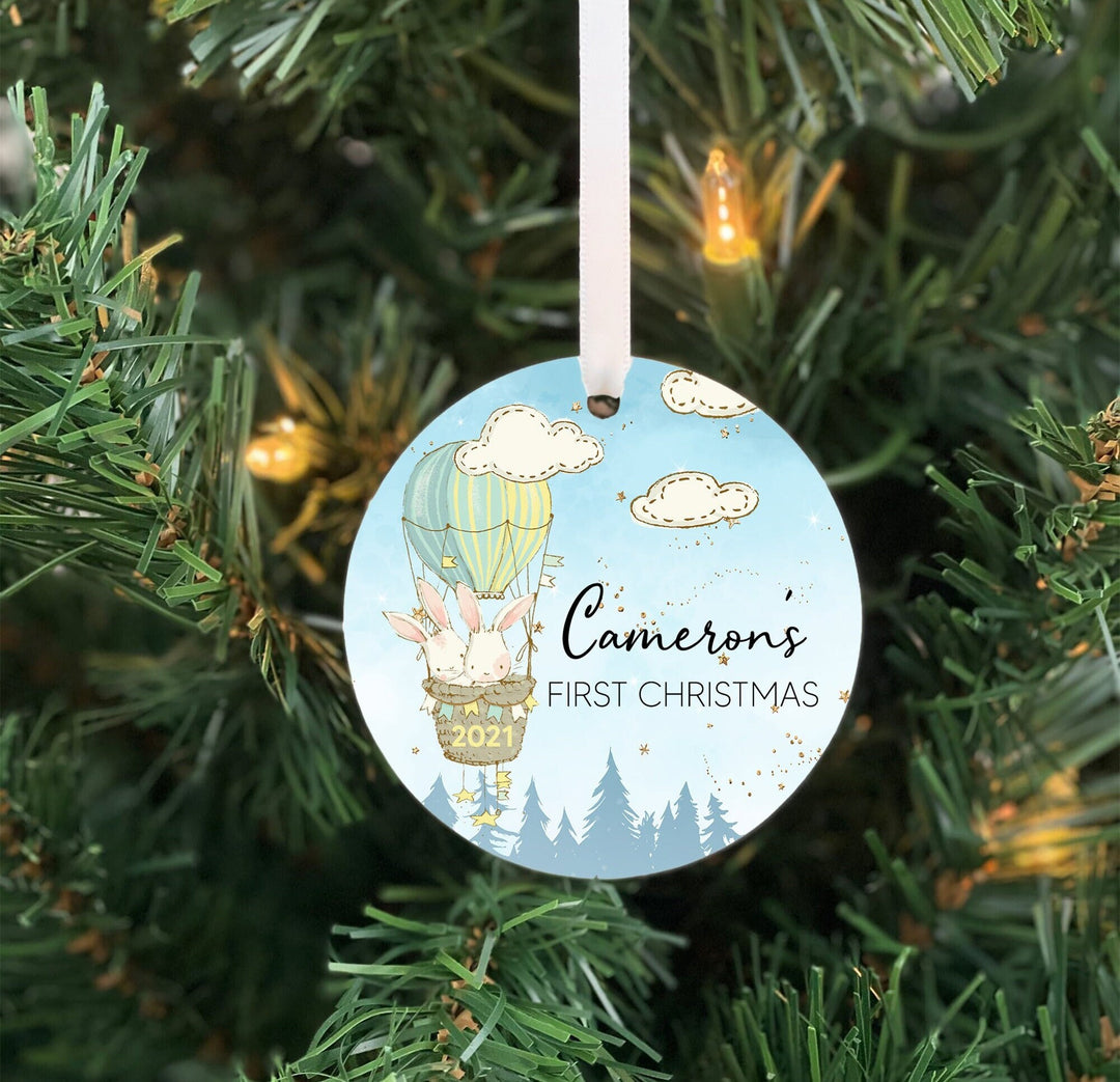 Baby's First Christmas Ornament, Bunny Rabbit Ornament,Personalized Ornament, baby shower gift, Baby GIRL ornament,  baby BOY Ornament
