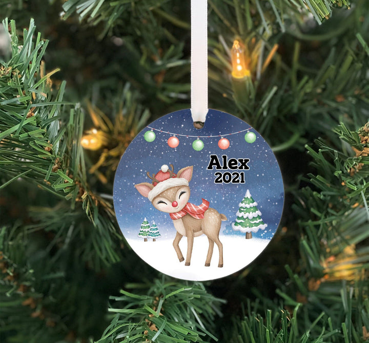 Reindeer Kids Christmas Ornament, Deer Ornament, Baby boy Personalized Ornament, Girl,  Photo Ornament, baby shower gift, woodland