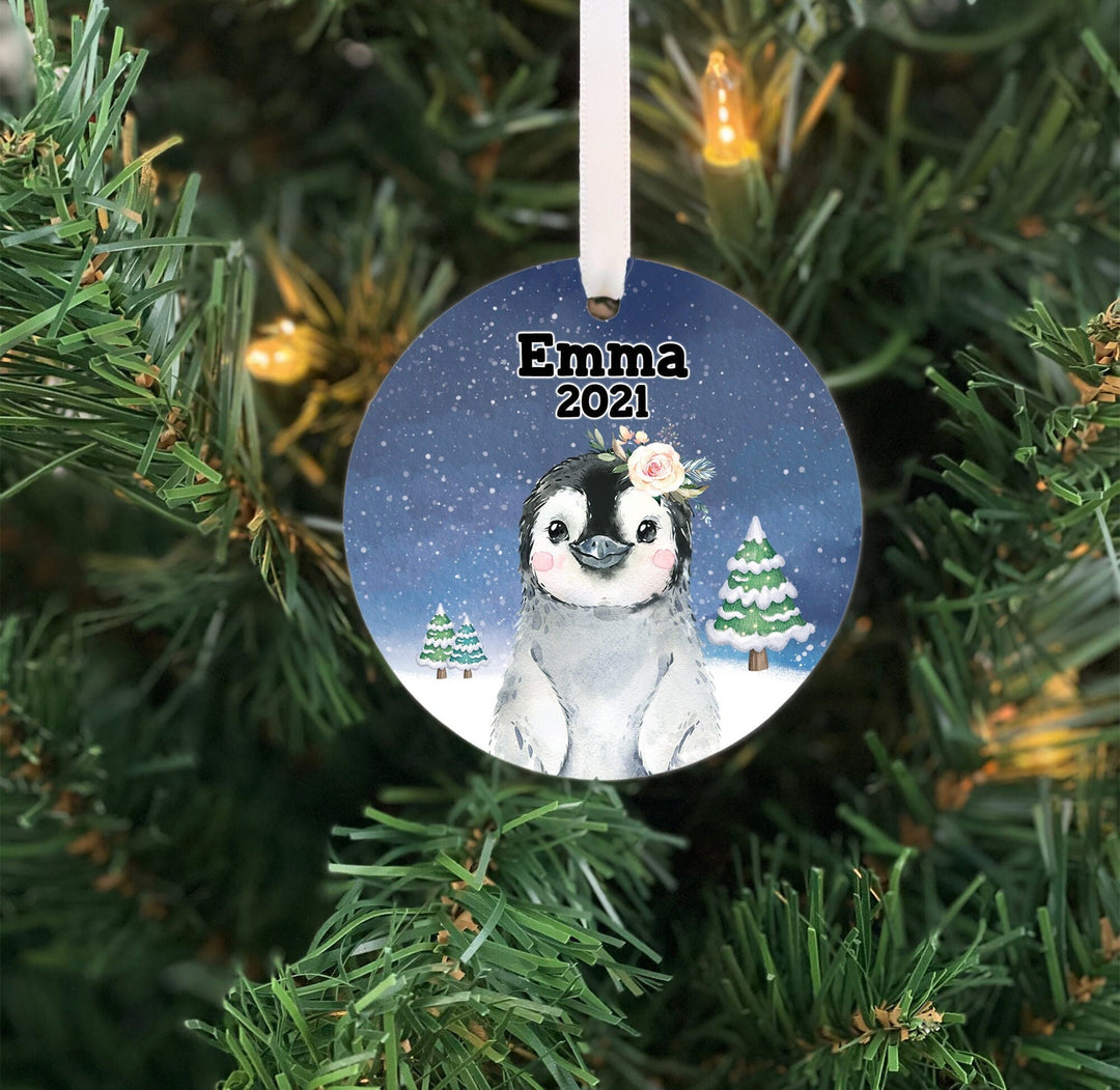 Penguin Christmas Ornament, Children's Ornament, Kids Personalized Ornament, Photo Ornament, ceramic, Christmas ornament for girl