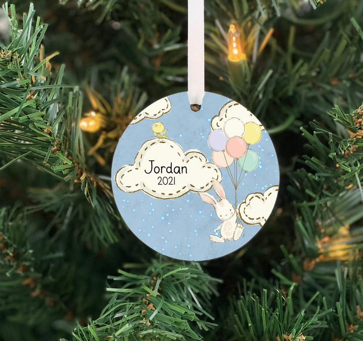 Children's Christmas Ornament, Bunny Ornament, Kids Personalized Ornament, bunny rabbit lovers, Photo Ornament, ceramic, girl or boy