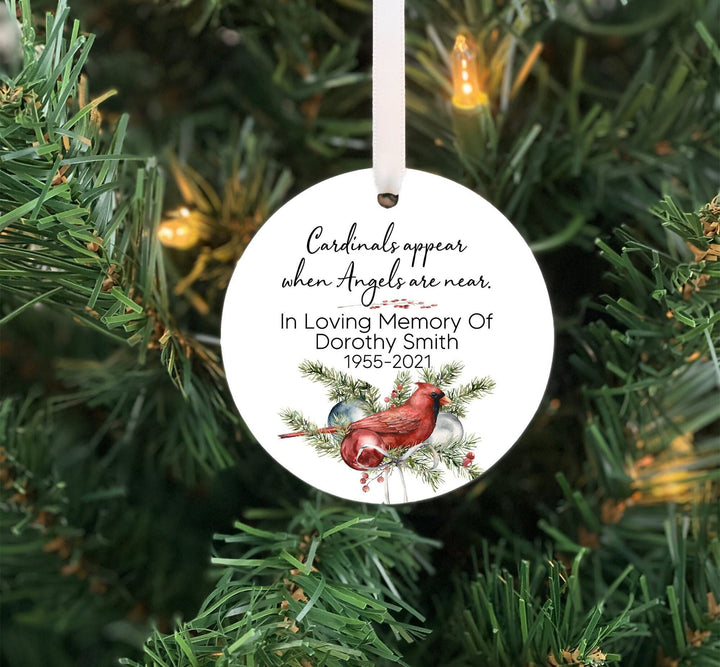 In Memory Of Ornament,  cardinal ornament, Angels appear when cardinal are near, Personalized Memorial ornament, In memory of Christmas