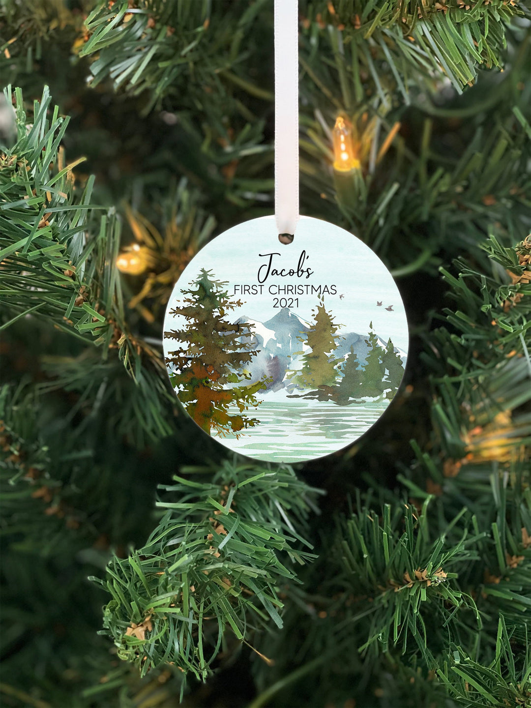 Baby's First Christmas Ornament, Rustic Ornament, forest, Baby boy Personalized Ornament, Woodland ornament, Photo Ornament, baby shower