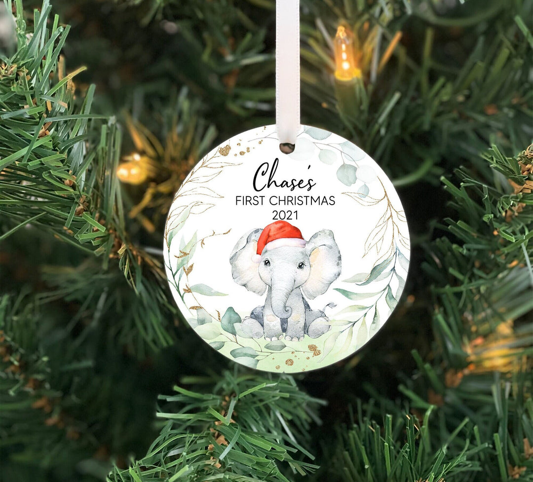 Babys First Christmas Ornament, Elephant Ornament, Baby Personalized Elephant Ornament, Photo Ornament, baby shower gift, jungle, safari