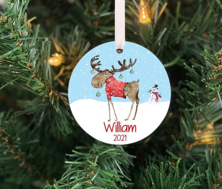 Moose Kids Christmas Ornament,  Personalized Kids Ornament, Photo Ornament, baby shower gift, Childs ornament, forest elk ornament  wildlife