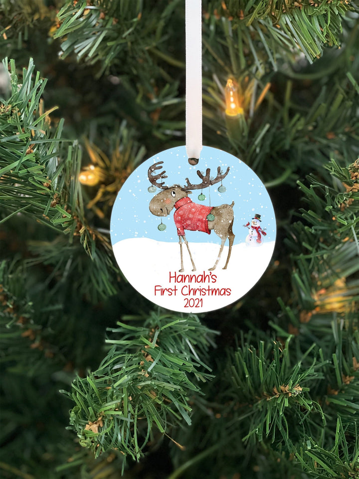 Babys First Christmas Ornament, Moose Ornament, Babys first Personalized Ornament, Photo Ornament, baby shower gift, baby gift, ceramic