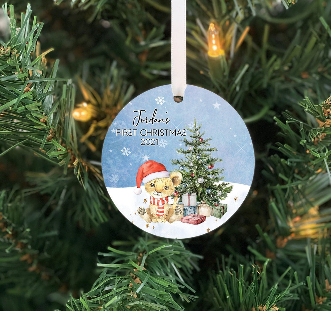 Babys First Christmas Ornament, Lion Cub Ornament, Photo Ornament, safari baby's first christmas, baby shower gift, baby gift, ceramic