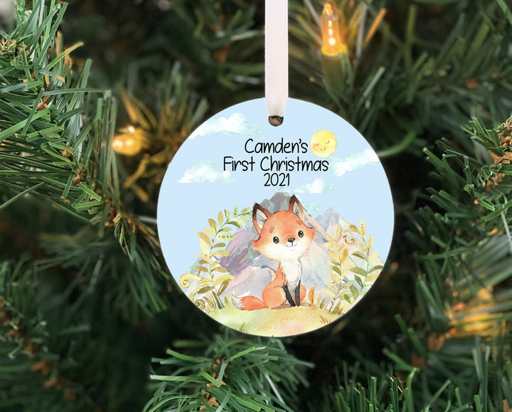 Babys First Christmas Ornament, Fox babys first Ornament, Baby woodland ornament, Baby Personalized Ornament, Photo Ornament, baby shower