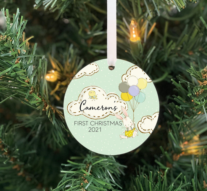 Baby's First Christmas Ornament, Bunny Rabbit Ornament, baby shower gift, Baby GIRL ornament,  baby BOY Ornament, Personalized Ornament