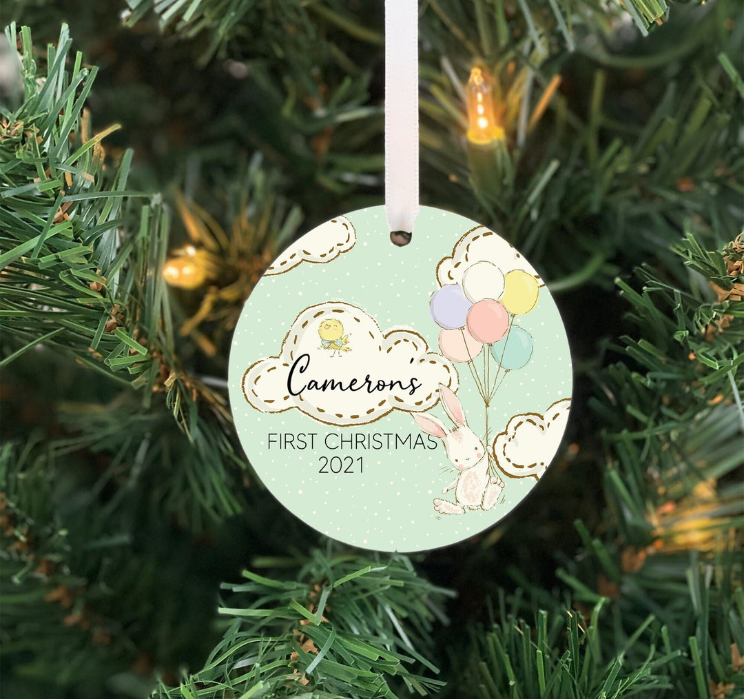 Baby's First Christmas Ornament, Bunny Rabbit Ornament, baby shower gift, Baby GIRL ornament,  baby BOY Ornament, Personalized Ornament