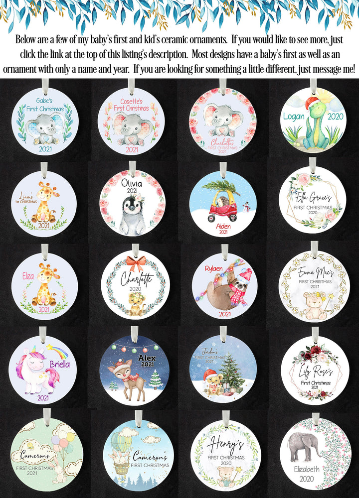 Babys First Christmas Ornament, Moose Ornament, Baby boy Personalized Ornament, Woodland ornament, Photo Ornament, baby shower gift, ceramic