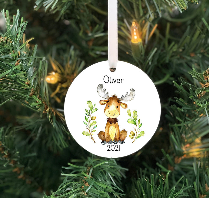 Moose Kids Christmas Ornament, Woodland Ornament, Baby boy Personalized Ornament, Photo Ornament, baby shower gift, Childs ornament