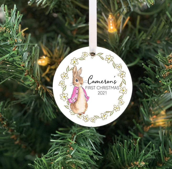 Babys First Christmas Ornament, Bunny Ornament, Baby's Personalized Rabbit Ornament, baby shower gift, baby girl ornament, bunny rabbit gift