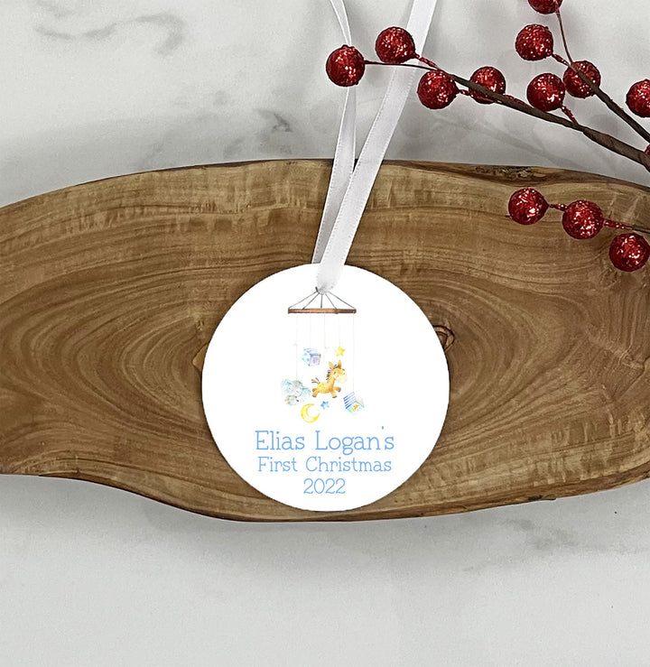 Baby's First Christmas Ornament, Elephant Baby's 1st Christmas Ornament, Personalized Baby Boy Ornament, Photo Ornament, baby shower gift,
