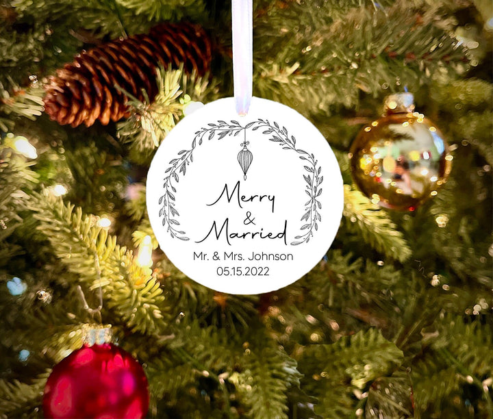 Merry and Married Christmas Ornament, Personalized  married Ornament,  Mr and Mrs Christmas ornament, Our First Christmas Married,  wedding