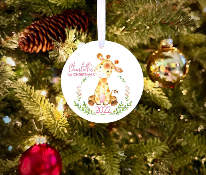 Babys First Christmas Ornament, Giraffe Ornament, baby shower gift, Baby girl ornament, safari Ornament, Personalized Ornament, custom baby