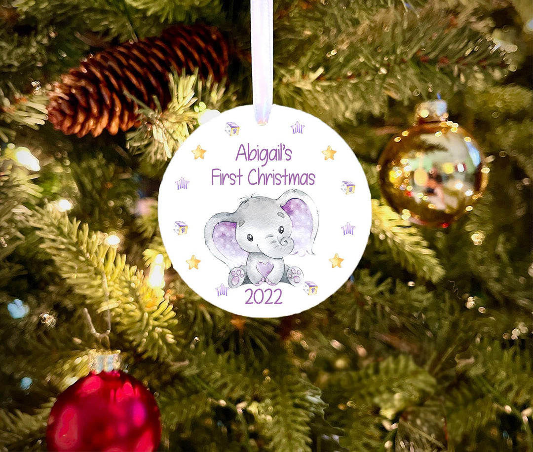 Baby's First Christmas Ornament, Personalized Baby's Christmas Ornament,  Purple Elephant Baby Ornament, New baby gift, baby girl Ornament