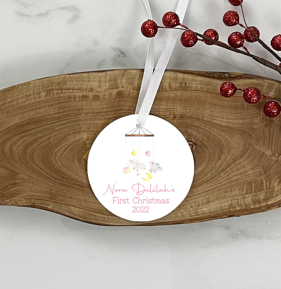 Baby's First Christmas Ornament, Elephant Baby's 1st Christmas Ornament, Personalized Baby Girl Ornament, Photo Ornament, baby shower gift,