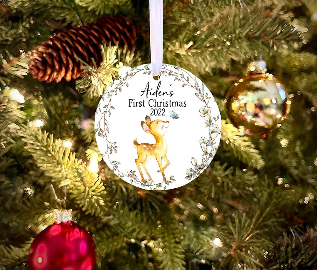 Personalized Baby's First Christmas Ornament, Deer Baby's 1st Christmas Ornament, baby shower gift, Baby Deer First Christmas Ornament