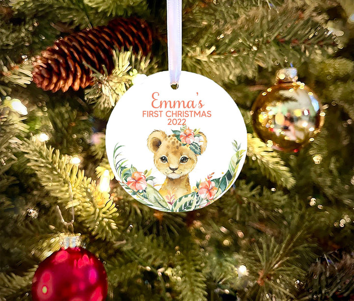 Babys First Christmas Ornament, Baby's 1st Christmas, Lion Cub Baby Ornament, baby shower gift, baby girl Ornament, Personalized Ornament
