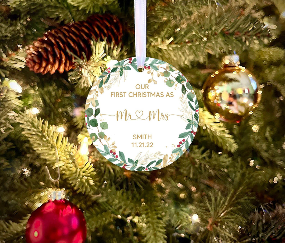 Personalized Our First as Mr and Mrs Christmas Ornament, Personalized First Christmas Married ornament, wedding gift ornament keepsake